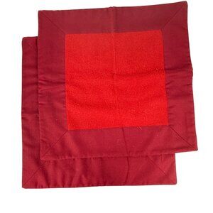 Williams Sonoma Cashmere Wool Red Square Burgundy Border Throw Pillow Cover 2 pc